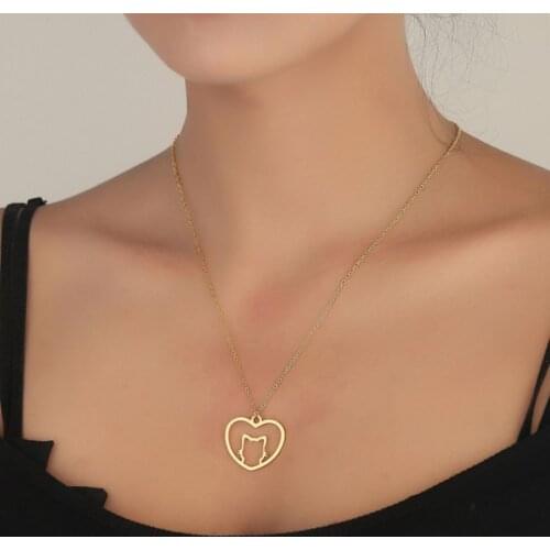Trendy Cut Out Cat Heart Shape Necklaces for Girls Women Stainless Steel Kitty Charm Heart Colliar Cute Pet Lovers Jewelry Gift
