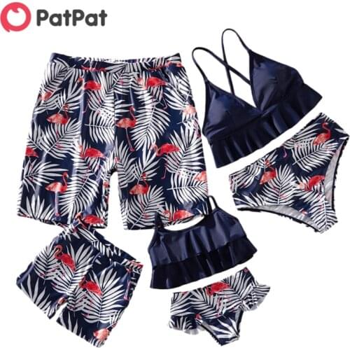 PatPat 2021 New Summer Tankini Flamingo and Palm Leaves Family Matching Swimsuits Family Look Clothing