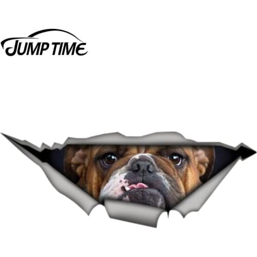 Jump Time 13cm x 4.8cm Bulldog Sticker Torn Metal Decal Wild Animal Funny Car Stickers 3D Car Styling Window Bumper