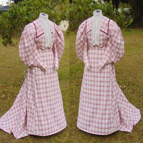 Victorian ladys Edwardian Dress Historical Victorian Plaid Costume Civil War Women Daily Suit Custom Made H001