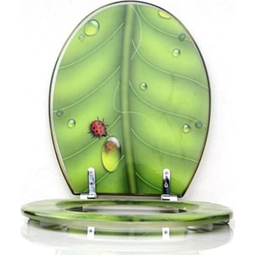 Resin toilet seat toilet cover Green leaf insects descending UVO universal thickened toilet cover stainless steel
