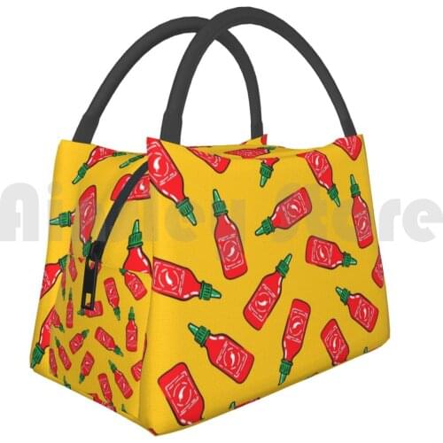 Portable Insulation Bag Sriracha Sauce-Yellow-Hot Chili Sauce Sriracha Sauce Hot Chili Sauce Polka Dots Little