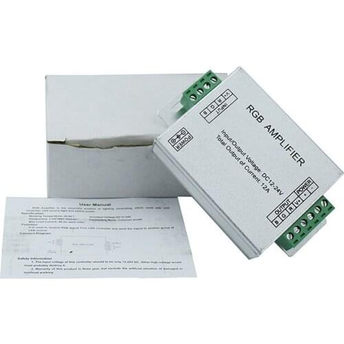 RGB Amplifier, DC12-24V 12A 3 Channel rgb Output Aluminum Amplifier; RGB Signal relay amplifier; For LED Strip light