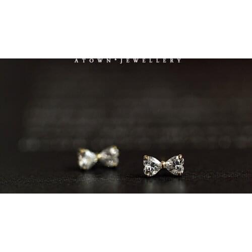 S925 Sterling Silver Earrings For Women Set Gold Zircon Bow Diamonds Simple Anti-Allergic Design Fashion Wedding Jewelry INEFFA