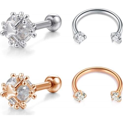 JFORYOU 16G Tragus Earrings Studs Forward Helix Cartilage Piercing CZ Cubic Style and CZ Heart Style316L Surgical Steel Piercing