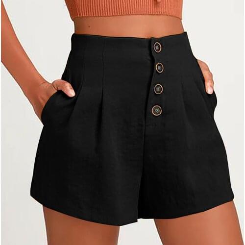 New Fashion Womens Shorts Casual Button Straight Waist Ladies Loose Solid Shorts women clothing short femme шорты женские