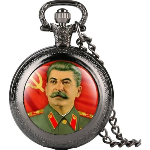 Stalin Theme Souvenir Necklace Watch Quartz Black/Silver/Gold/Bronze Pocket Watch Gifts Men Women with Necklace Chain