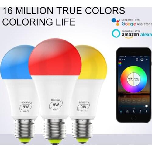 9W WiFi Smart Light Dimmable Wake Up Lights LED RGB Lamp Work With Alexa/Google Home White Dimmable Timer Function Magic Bulb