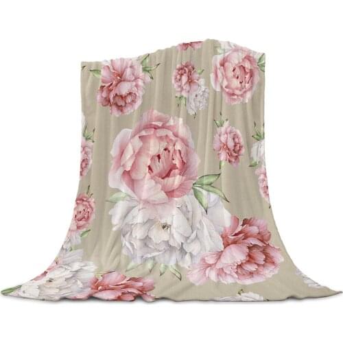Vintage Flowers Watercolor Throw Blanket for Sofa Christmas Decoration Bedspread Portable Microfiber Flannel Blanket