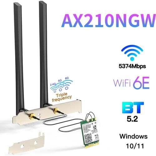 WiFi 6E Intel AX210 Desktop Kit 802.11AC/AX Bluetooth-compatible5.2 Dual Band 2.4G/5G Network WiFi Card Adapter For PC Window 10