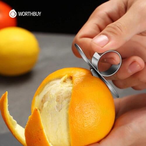 WORTHBUY 2 Pcs Creative Orange Peeler 304 Stainless Steel Fruit Peeler Finger Ring Manual Orange Slicer Kitchen Vegetable Tools