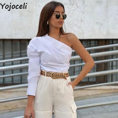 Yojoceli Elegant one shoulder women white blouse Summer casual beach blouse Autumn party cool bluses tops female