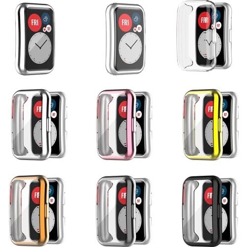 TPU Soft Full Screen Glass Protector Case Shell Edge Frame For Huawei Watch Fit Strap Band Protective Bumper Cover Accessories