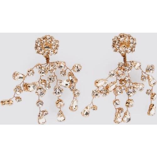 ZA Earring 2020 Fashion Ladies Gold Metal Plant Tree Branch Shape Drop Earrings For Women Statement Rhinestone Dangle Earring