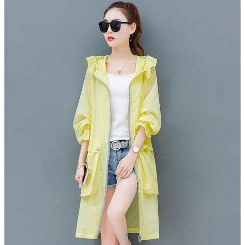 Sun Protection Long Trench Coat Women 2019 Summer New Loose Breathable Sunscreen Thin Windbreaker Female Casual Outerwear R353