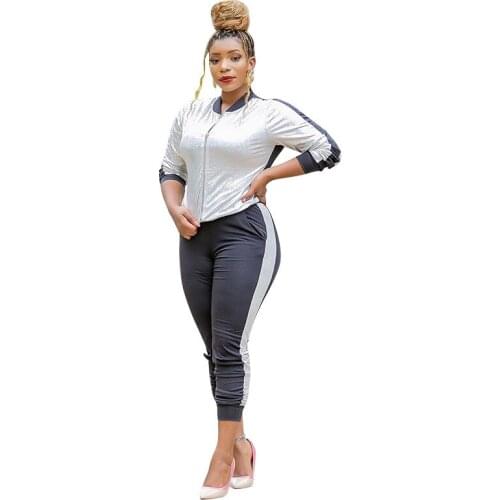 CM.YAYA Patchwork Plus Size XL-5XL Womens Set Jackets Jogger Pants Suit Active Wear Tracksuit Two Piece Set Fitness Outfits
