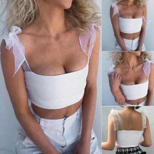 Womens Sexy Skinny Camisole Lace Mesh Thin Strap Lace-Up Low-Cut Solid Color Chic Trendy Wild Streetwear Sling Tops