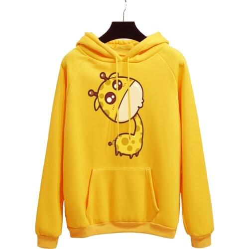 Cute giraffe Print Harajuku Hoodies Women 2019 Autumn Winter Office Lady Pullover Thick Loose Moletom Feminino Clothe Coat