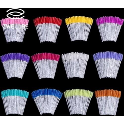 Zwellbe Good Quality Disposable 50 Pcs/Pack Crystal Eyelash Makeup Brush Diamond Handle Mascara Wands Eyelash Extension Tool