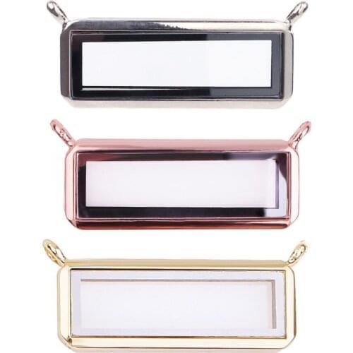 1PCS/lot 3Colors Alloy Plain Rectangle Magnetic Glass Floating Locket Pendant Fashion Jewelrys Fit for necklace Making