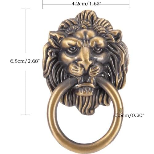 1PCS Vntage Lion Head Furniture Handle Lion Head Knob With Ring Wardrobe Drawer Door Pull Retro Decoration 42* 68m