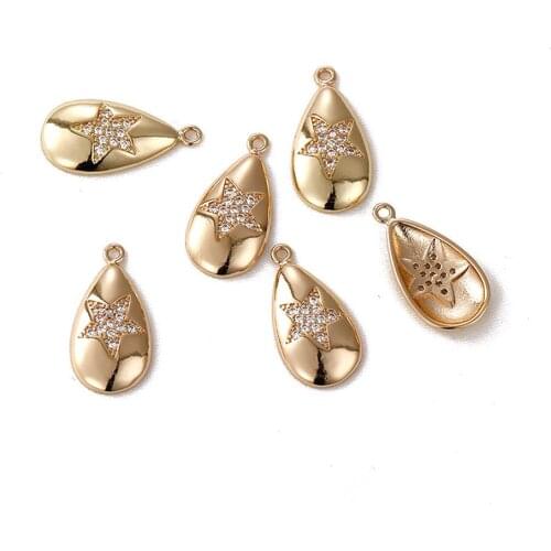 2PCS 14k Gold Plated Star Inlaid with Zircon Necklace Pendant Charms for Jewelry Making DIY Brass Supplies Accessories