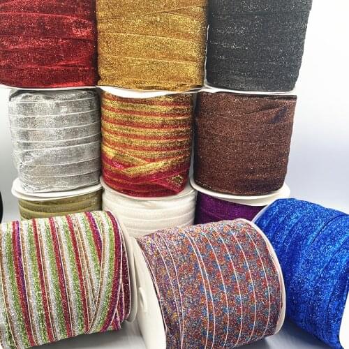 25mm Sparkle Glitter Metallic Velvet Ribbon Wedding Party Decoration Ribbon Gift Wrapping Hair Bowknot DIY Christmas Ribbon