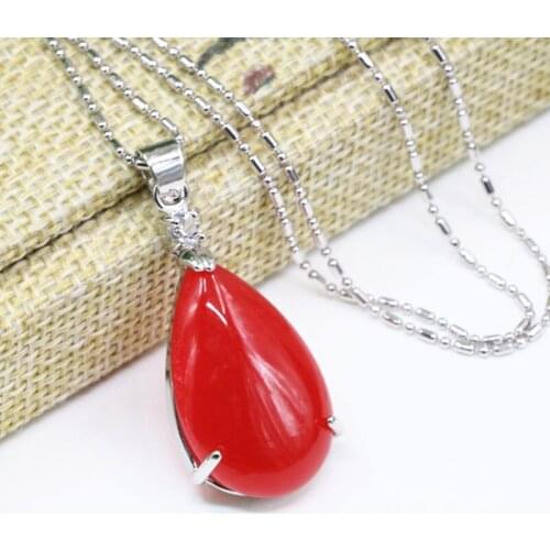 26x34mm Stainless Steel Pendant Womens Chain Natural Stone Red Jades Necklace & Pendants Fashion Statement Charms Jewelry B3333