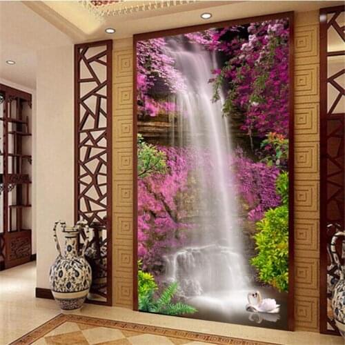 Beibehang 3D Wallpaper Aesthetic Falls Swan Pink Flower Vestel Background Wall Gallery Background Mural wallpaper for walls 3 d