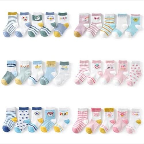 5Pairs Children Sock Breathable Sports Girls Boys Sokcs Unisex Cotton Stripe Socks Summer Stitch Baby Socks infantil menino