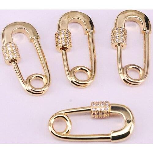 8Pcs Gold Color Pin Shape Screw Clasp CZ Micro Pave, Cubic Zirconia Carabiner Lock, Interlocking Clasp