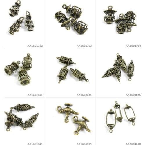 Antique Bronze Tone Jewelry Making Charms Lamp Shade Aladdin Genie Magic Streetlight Lamppost Oil Lamps Barn Lantern Pendant