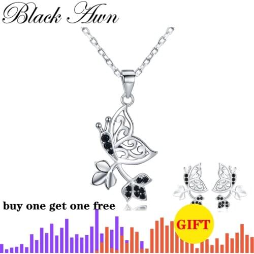 [BLACK AWN] Genuine 925 Sterling Silver Elegant Womens Necklaces Pendants Natural Butterfly Sterling Silver Jewelry KN044