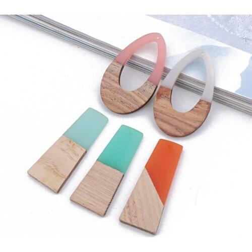 2pcs Ethnic Trapezoid Big Drop Earrings Wood Charms Unique Pendant Findings Diy Art Crafts Wooden Necklace Men Jewelry Accessory