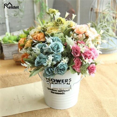 Meldel Bridal Wedding Bouquet Bridesmaid Artificial Silk Rose Bouquet Flower Arrangement DIY Home Party Decor Wedding Supplies