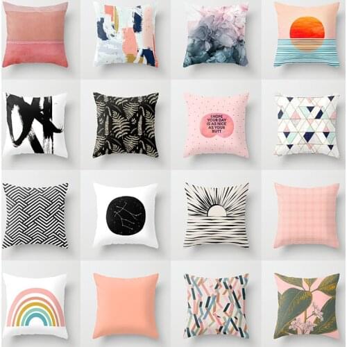 Pillow Case Pink Sun Rising Medieval Home Sofa Chair Decorative Pillow Case Geometric Cushion Cover Cute Pillow