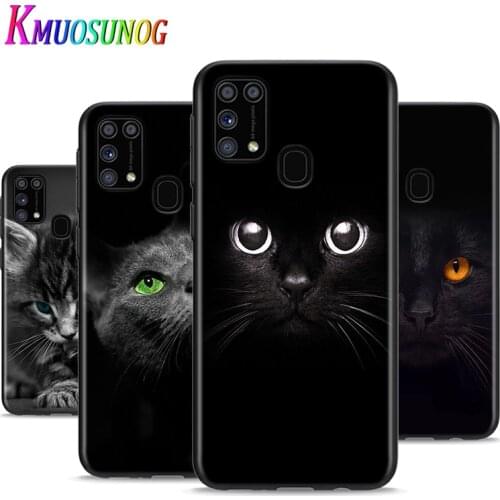 Cute Black Cat Staring Eyes For Samsung Galaxy A12 M31 M10 M10S M20 M21 M30 M40 M60S Note 20 10 Plus Ultra lite Phone Case