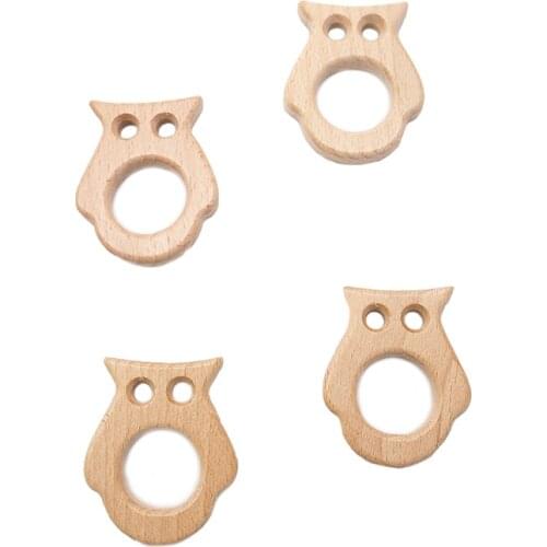 Chenkai 10pcs Wood Night Owl Teether Ring DIY Organic Eco-friendly Unfinished Nature Baby Rattle Teething Grasping Animal Toy