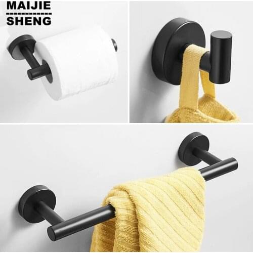 Black bathroom accessory single towel bar paper holder cloth hook kit bathroom shelf black bathroom accessory stainless steel