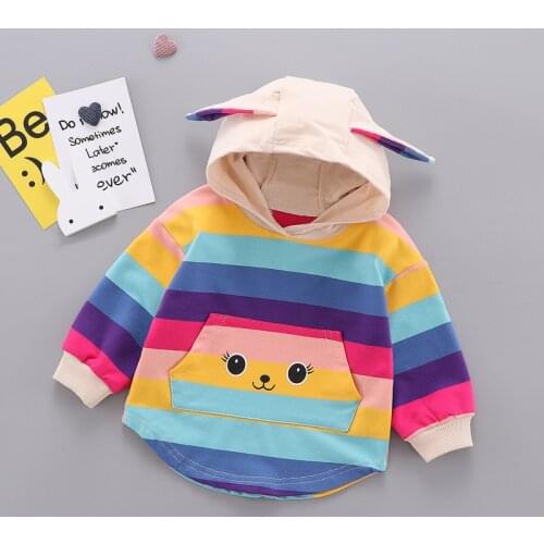 Kids Long Sleeve Hoodies Autumn Spring Baby Toddlers Girl Boy Rainbow Stripe Cotton Sweatshirt