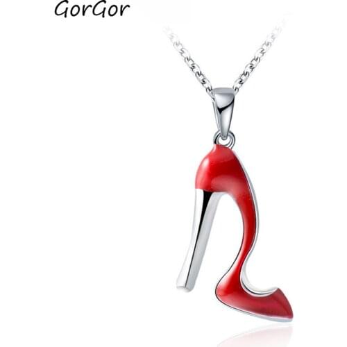 GorGor Necklace Women Alloy Material Pattern Red High Heels Pendant Creative Individuality Anniversary Jewelry R20300172107a
