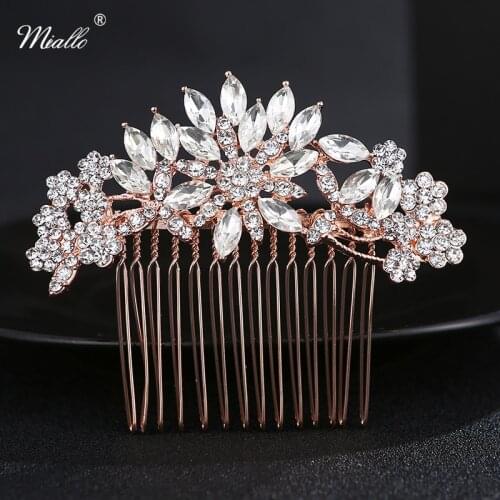Miallo Rose Gold Color Hair Comb Austrian Crystal Blossom Bridal Headpiece Wedding Jewelry Hair Accessories for Hairstyle