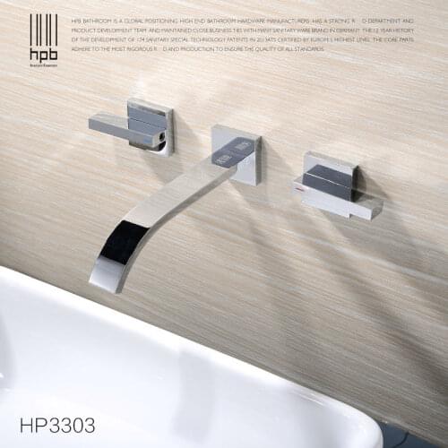 HPB Widespread Contemporary Bathroom Basin Sink Waterfall Faucet Wall Mounted Mixer Tap Hot and Cold Water HP3303