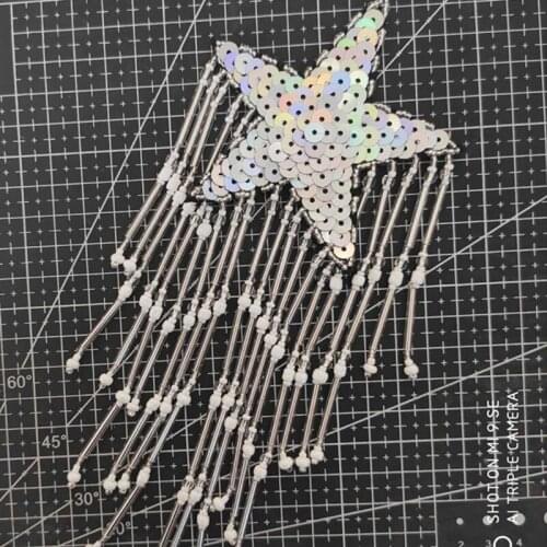 Crystal Rhinestone Star Shape Patches Handmade Clothes Bag Pentagram Tassel Appliques Badge Stripes Diamond Pentagram Patches