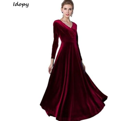 Idopy Curvaceous Women`s Long Denim Maxi Skirts Vintage Elegant V-Neck Flouncing Fishtail Mermaid Ruffles Jeans Skirts For Lady