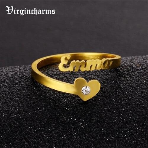 Personalized Customized Fashion Zircon Gold Color Stainless Steel Rings for Women Men Custom Adjustable Ring for Wedding Jewelry
