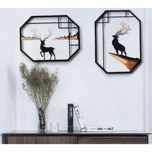 Chinese Wrought Iron Wall Hanging Animal Deer Home Livingroom Sofa TV Background Wall Murals Crafts 3D Wall Sticker Decoration