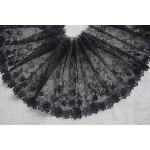 19cm 7.48" Wide -2yards/lot Black Embroidered Floral Printed Tulle Lace Trim ,Mesh Embroidery Lace Trim