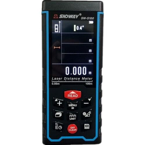 SW-S100 100m Color display Rechargeable baatery Laser distance meter Rangefinder Tape with Bubble Level measure Area/Volume Tool