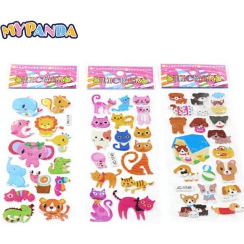 2021 Hot 5 Sheets Cute 3D Cartoon Animal PVC Bubble Puffy Stickers Kids Girl Boy Dinosaurs Classic Toys School Teacher Reward